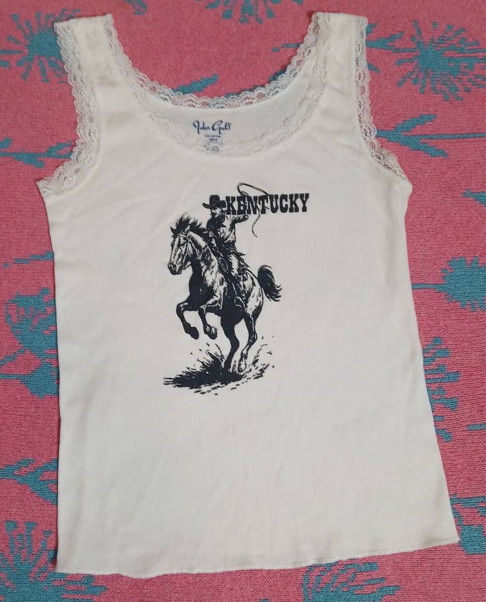 John Galt womens small cami tank top white Kentucky horse made in Italy